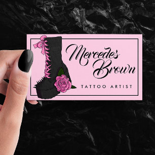Gothic Script Boot Pink Tattoo Artist Visitenkarte
