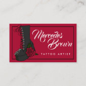 Gothic Script Boot Red Tattoo Artist Business Card Visitenkarte (Vorderseite)