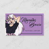 Gothic Script Cartoon Girl Lila Tattoo Artist Visitenkarte (Vorderseite)