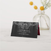Gothic Scrollwork Wedding Table Burgundy ID866 Platzkarte (Rückseite)