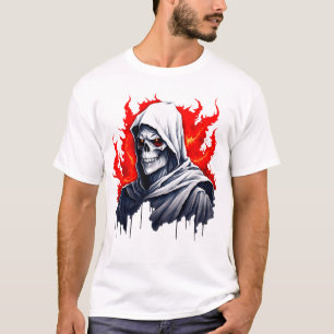 Gothic-Sensenmann-Kunst-T-Shirt – Dunkler Schädel- T-Shirt