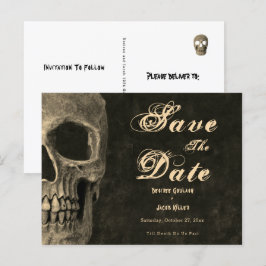 Gothic Sepia Half Skull Kopf Save the Date Vintag Einladungspostkarte