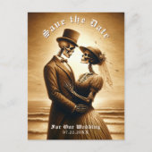 Gothic Sepia Skeleton Couple Wedding Save the Date Ankündigungspostkarte (Vorderseite)