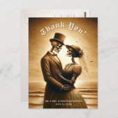 Gothic Sepia Skeleton Couple Wedding Thank You Postkarte (Vorne/Hinten)