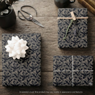 Gothic Sepia Vintage Raben Botanical Geschenkpapier Set