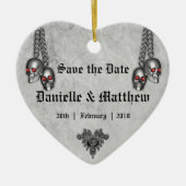 Gothic Silver Skulls Wedding Save the Date Keramik Ornament (Vorne)