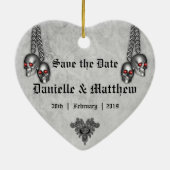 Gothic Silver Skulls Wedding Save the Date Keramik Ornament (Hinten)