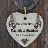 Gothic Silver Skulls Wedding Save the Date Keramik Ornament