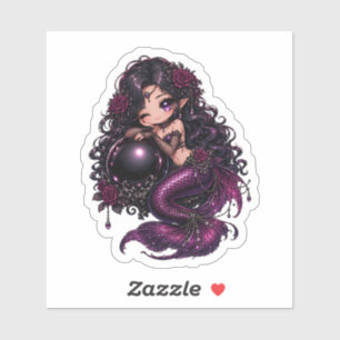 Gothic Sirene Wnking Lila Nixe & Dunkle Rosen Aufkleber