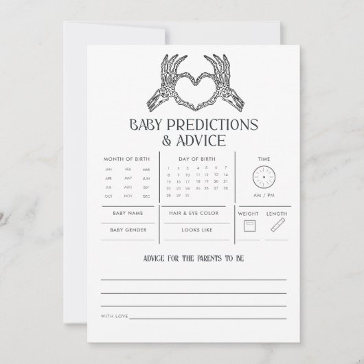 Gothic Skeleton Baby Predictions Advice Game Mitteilungskarte (Vorderseite)