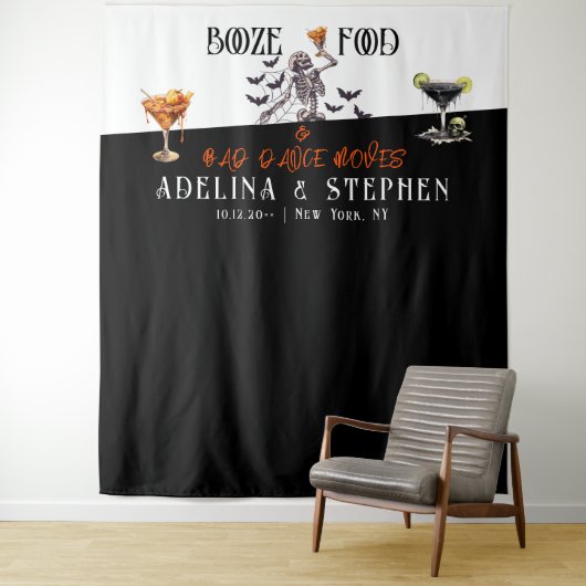 Gothic Skeleton Booze Food Wedding Foto Hintergrun Wandteppich (Beispiel)