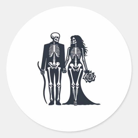 Gothic Skeleton Bride & Groom - Bis zum Tod tun wi Runder Aufkleber (Vorderseite)
