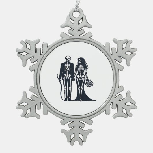 Gothic Skeleton Bride & Groom - Bis zum Tod tun wi Schneeflocken Zinn-Ornament (Vorderseite)