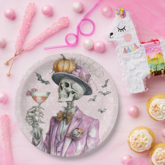 Gothic Skeleton Cocktail Party Halloween Pappteller (Party)
