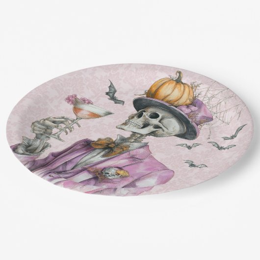 Gothic Skeleton Cocktail Party Halloween Pappteller (Schrägansicht)