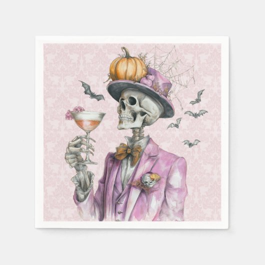 Gothic Skeleton Cocktail Party Halloween Serviette (Vorderseite)