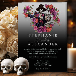 Gothic Skeleton Couple Black Blume Wedding Einladung