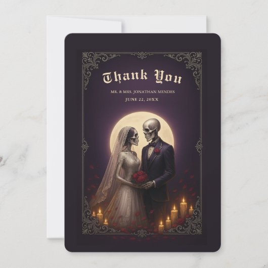 Gothic Skeleton Couple Elegant Wedding Thank You Dankeskarte (Vorderseite)