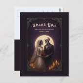 Gothic Skeleton Couple Elegant Wedding Thank You Postkarte (Vorne/Hinten)