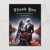 Gothic Skeleton Couple Navy Wedding Thank You Postkarte (Vorderseite)