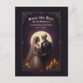 Gothic Skeleton Couple Purple Save the Date Ankündigungspostkarte (Vorderseite)