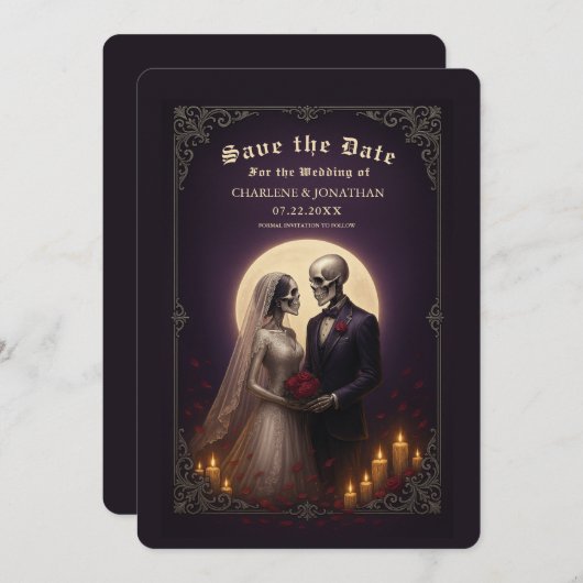 Gothic Skeleton Couple Wedding Save the Date (Vorne/Hinten)