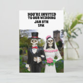 GOTHIC SKELETON COUPLE WEDING CUSTOM EINLADUNGEN (Stehend Vorderseite)