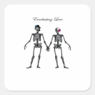 Gothic Skeleton Couple (weiß) Classic Quadratischer Aufkleber