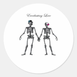 Gothic Skeleton Couple (weiß) Classic Runder Aufkleber