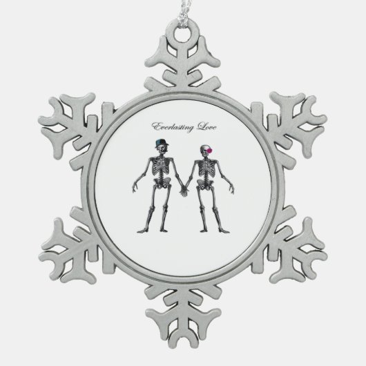Gothic Skeleton Couple (weiß) Classic Schneeflocken Zinn-Ornament (Vorderseite)