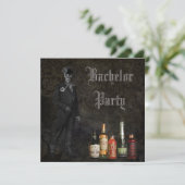 Gothic Skeleton Groom & Poison Bachelor Party Einladung (Stehend Vorderseite)