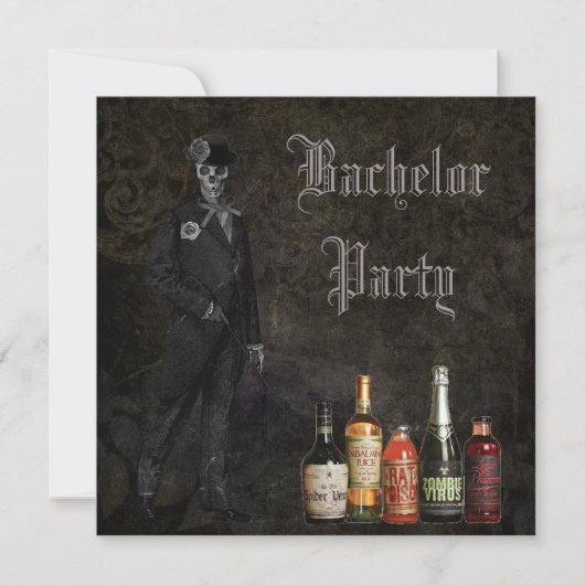 Gothic Skeleton Groom & Poison Bachelor Party Einladung (Vorderseite)