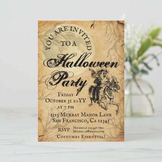 Gothic Skeleton Halloween-Party Einladung (Stehend Vorderseite)