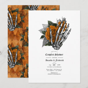 Gothic Skeleton Hand & Orange Rose Paarschauer Einladung