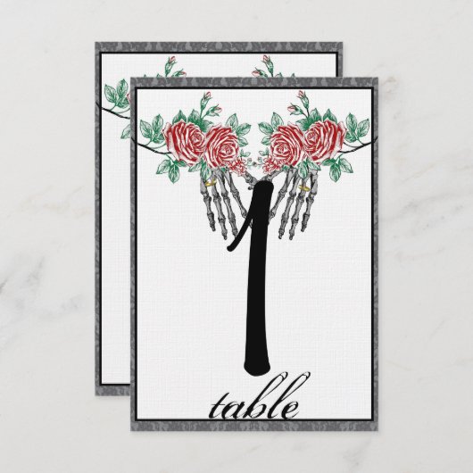 Gothic Skeleton Hand Rose Hochzeit Tischnummer (Vorne/Hinten)