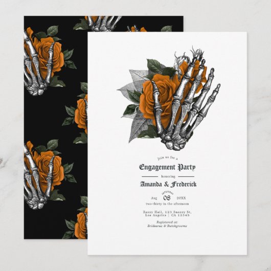 Gothic Skeleton Hand und Rose Engagement Partei Einladung (Vorne/Hinten)