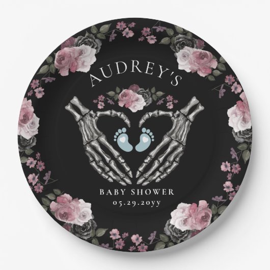 Gothic Skeleton Hands Heart Baby Boy Dusche Pappteller (Vorderseite)