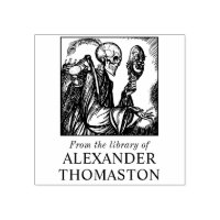 Gothic Skeleton Holding Mask Library Book Name