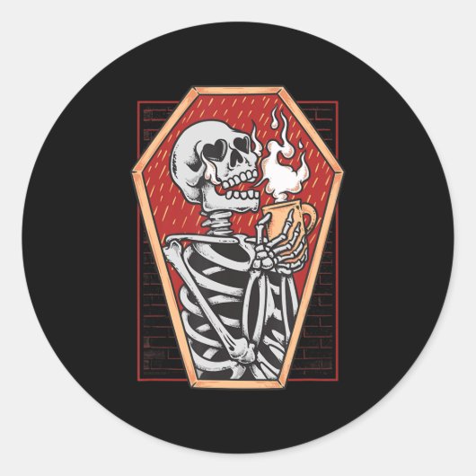 Gothic Skeleton in Coffin Mall Goth Halloween Aest Runder Aufkleber (Vorderseite)