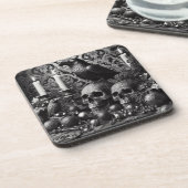 Gothic Skeleton Kerze | Dunkles Monotones Hallowee Getränkeuntersetzer (Linke Seite)