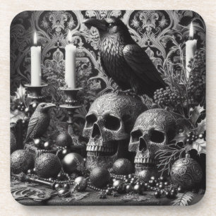 Gothic Skeleton Kerze   Dunkles Monotones Hallowee Getränkeuntersetzer