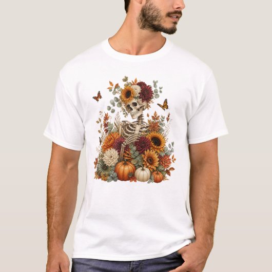 Gothic Skeleton Kürbis Halloween T-Shirt (Vorderseite)