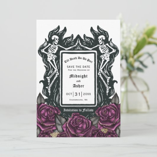Gothic Skeleton Liebe bis zum Tod machen uns Teil Save The Date (Stehend Vorderseite)