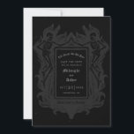 Gothic Skeleton Liebe bis zum Tod machen uns Teil  Save The Date<br><div class="desc">Dunkle Version unserer gotischen Skelettkarte Liebe bis zum Tod macht uns Teil Save the Date Karte. Zwei Skelette, die Hände berühren, umrahmen diese Karte, die launisch und mit schwarzem Buchstaben typografisch ist. Die bedrängte Textur des Overlays trägt zum Aussehen bei. Ideal für Ihre gotische oder Halloween Hochzeit. Sehen Sie die...</div>