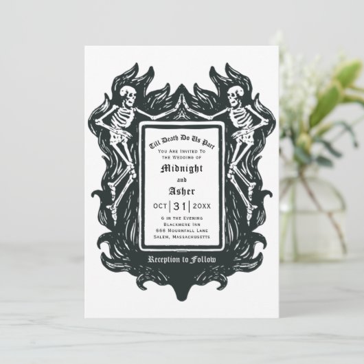 Gothic Skeleton Liebe bis zum Tod tun uns Teil Hoc Einladung (Stehend Vorderseite)
