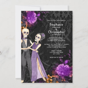 Gothic Skeleton Lila Floral Halloween Hochzeit Einladung