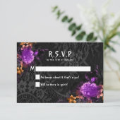 Gothic Skeleton Lila Floral Halloween Hochzeit RSVP Karte (Stehend Vorderseite)