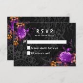Gothic Skeleton Lila Floral Halloween Hochzeit RSVP Karte (Vorne/Hinten)