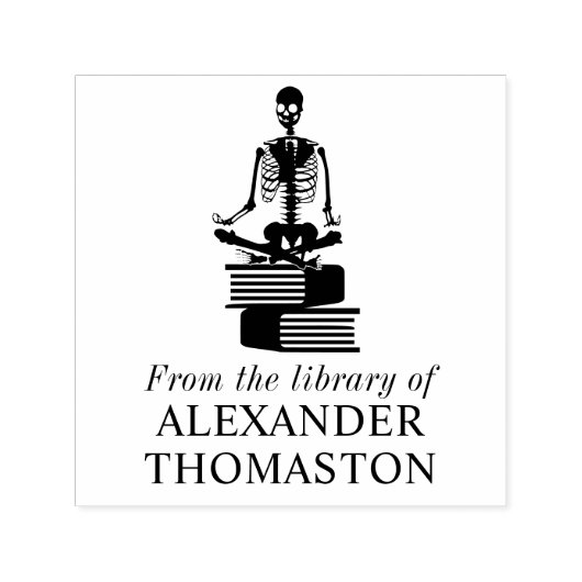 Gothic Skeleton Lotus Yoga Pose on Books Library Permastempel (Design)