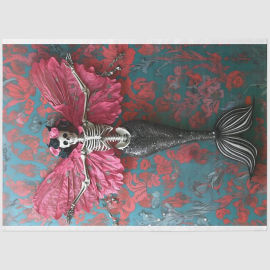 Gothic Skeleton Mermaid Skull Decoupage Seidenpapier (Vorderseite)